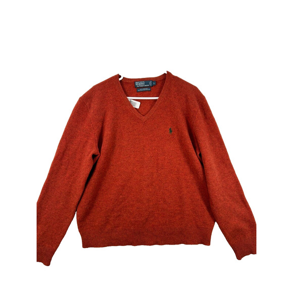 Polo Ralph Lauren Womans Orange Lambs Wool Size L Sweater - Picture 1 of 5